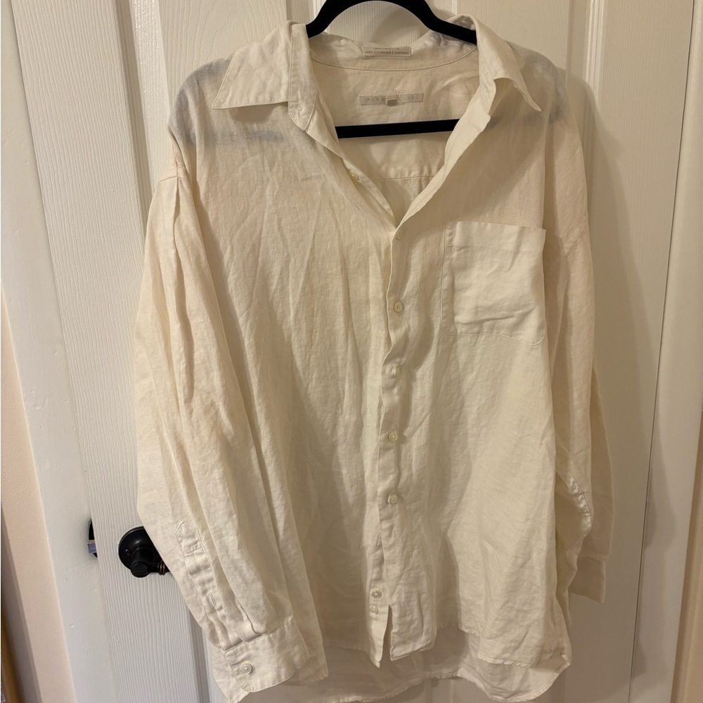 100% linen Cream Perry Ellis Button-Up Shirt